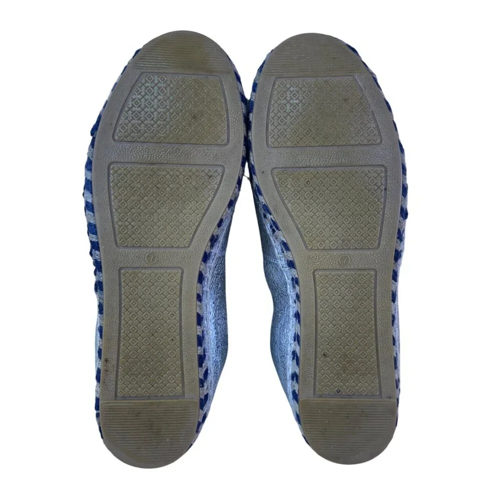 Tory Burch Silver Metallic and Navy Espadrille Flats